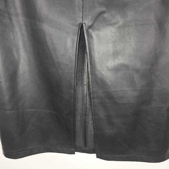 Primark Skirt Women 16 Black Faux Leather Pencil Midi High Waist Slit Minimalist - Picture 2 of 11
